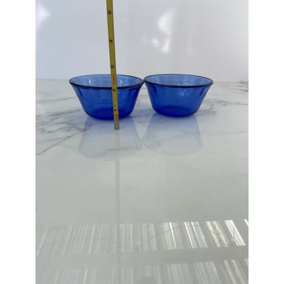 Vintage Pyrex Cobalt Blue Glass Bowls Set of 2 Small Nesting Dessert Custard - Picture 4 of 14